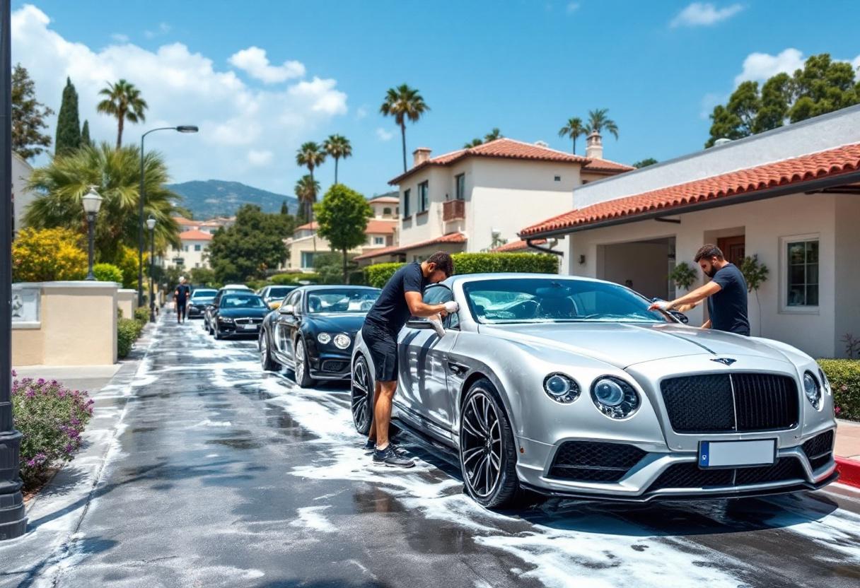 Professional mobile car detailing service in Orange County, California - multiple luxury cars being detailed by professional detailers - JIMENEZ ROYAL WASH