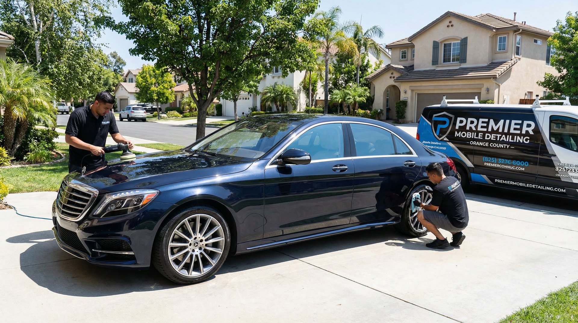 Professional mobile car detailing service in Newport Beach, California - luxury vehicle being detailed near coast - JIMENEZ ROYAL DETAILING