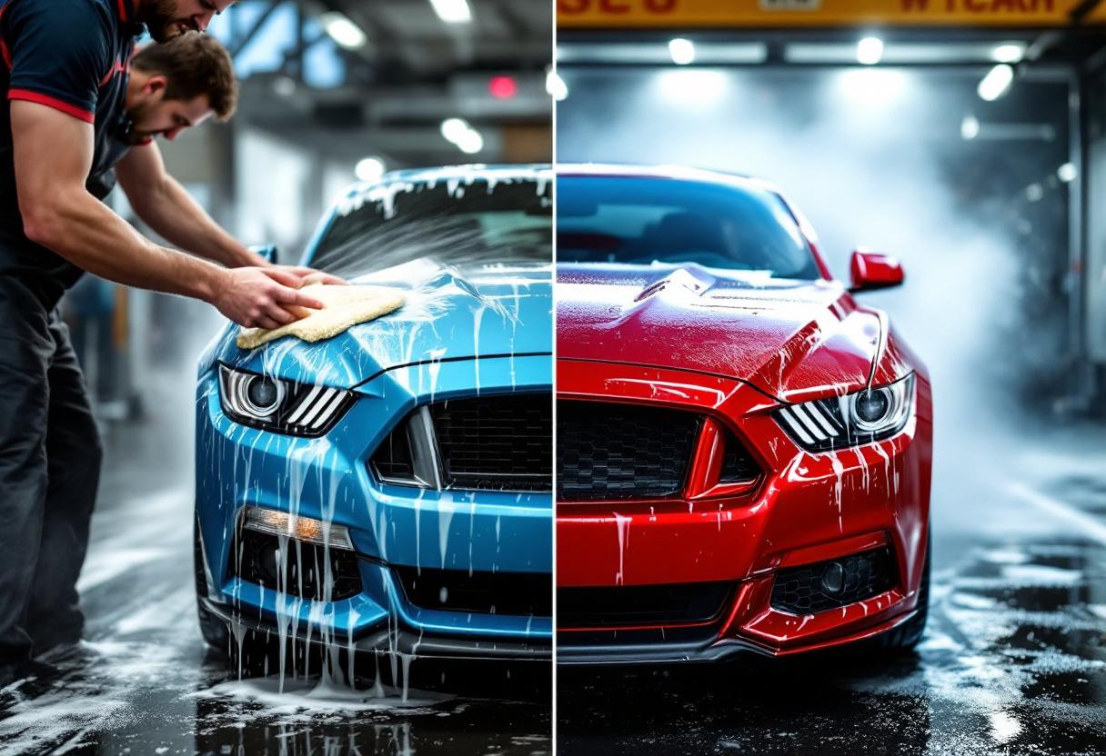 Comparison of mobile car detailing service versus drive-thru car wash - professional hand detailing versus automated wash in Orange County, CA - JIMENEZ ROYAL WASH