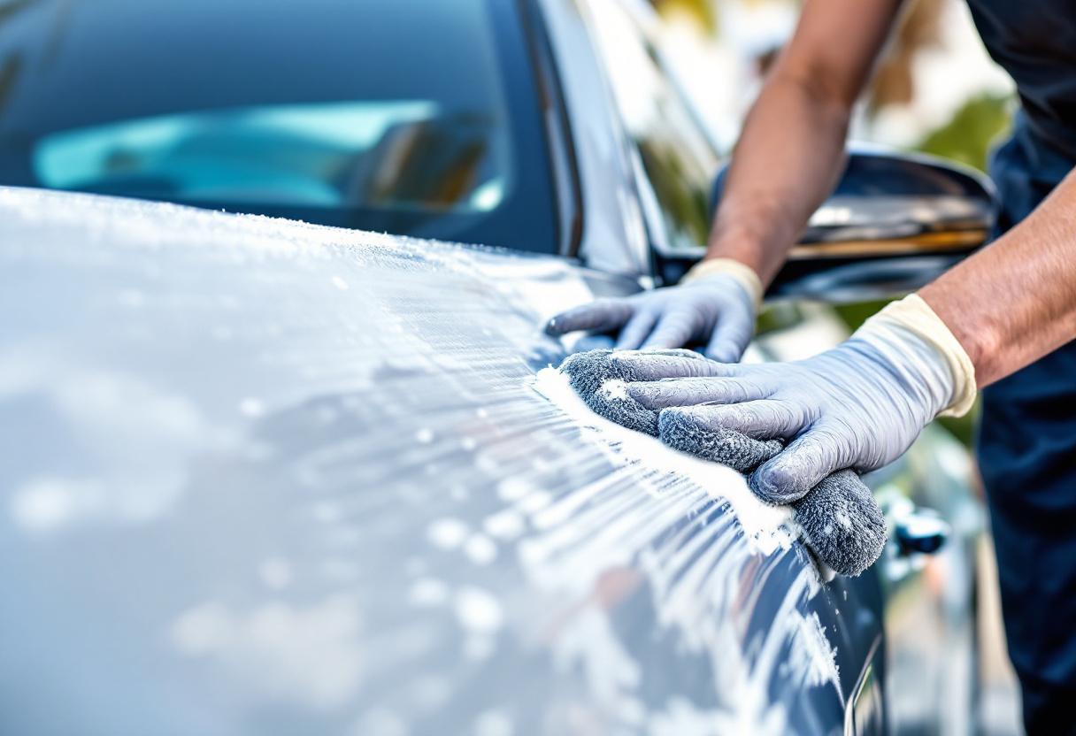 Professional car paint protection from California sun - applying UV protection and wax to luxury vehicle in Orange County, California - JIMENEZ ROYAL WASH