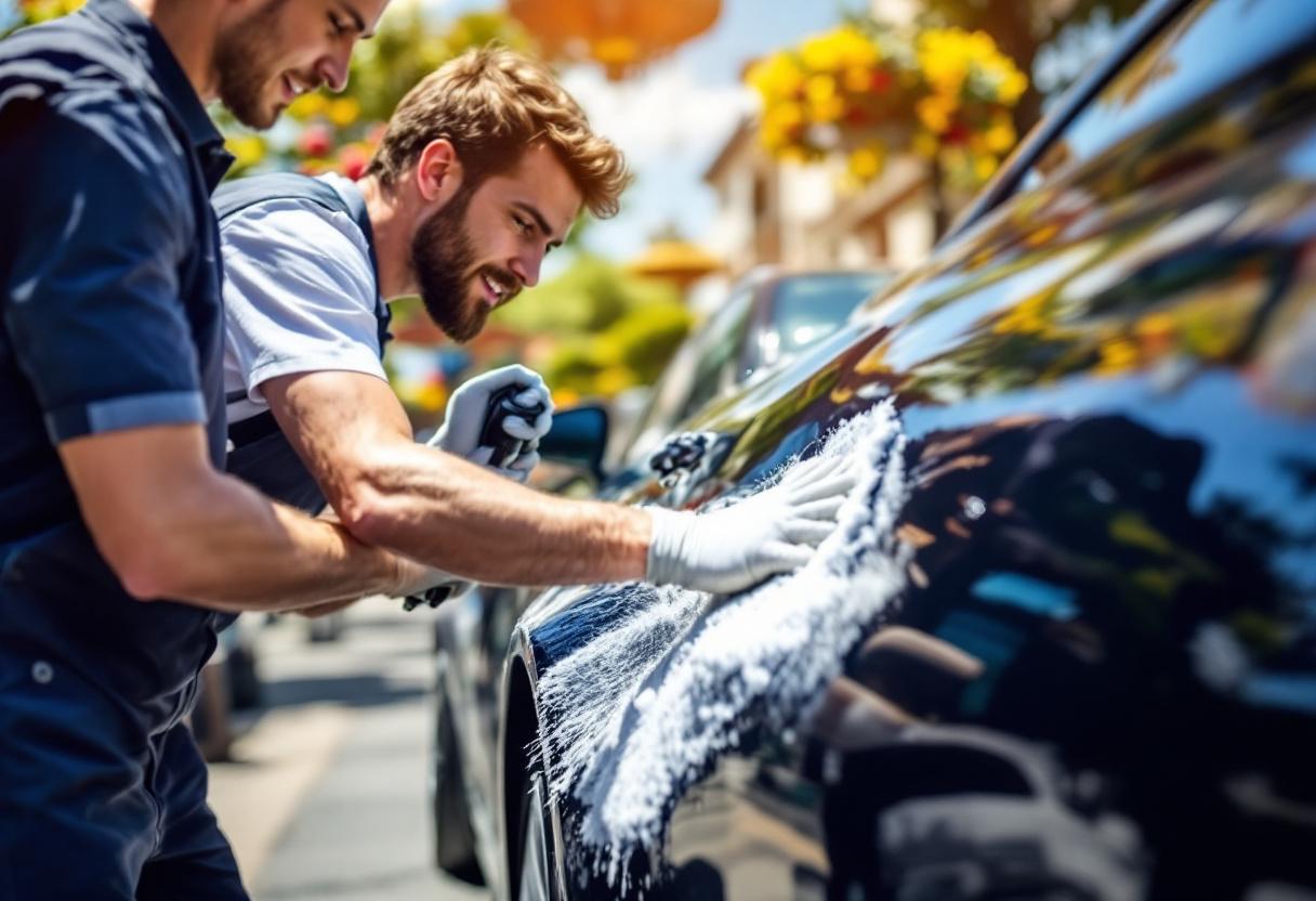 Professional mobile car detailing service in Anaheim, Orange County, California - hand washing and detailing luxury vehicle at customer location - JIMENEZ ROYAL WASH