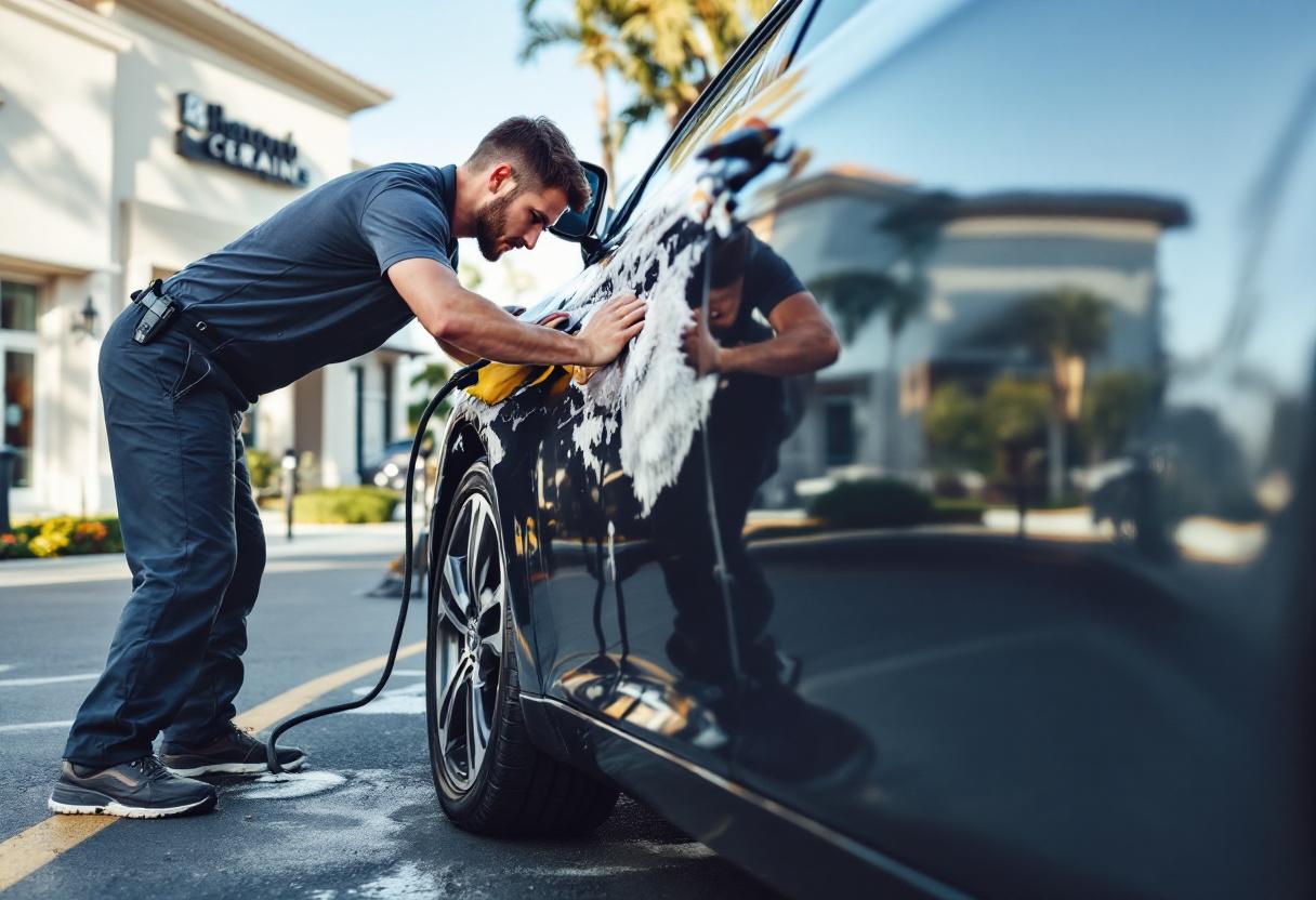 Professional mobile car detailing service in Costa Mesa, Orange County, California - hand washing and detailing luxury vehicle at customer location - JIMENEZ ROYAL WASH