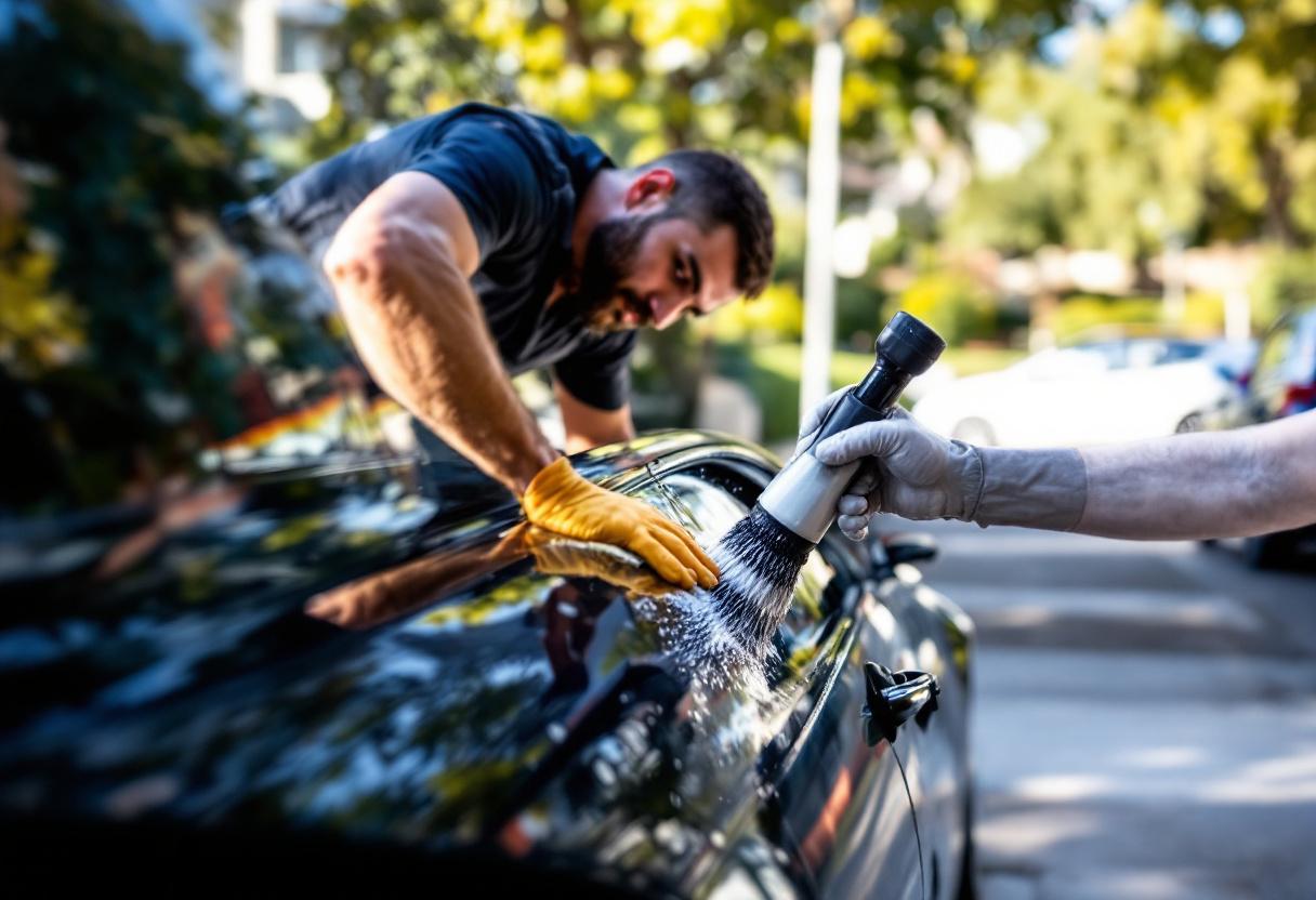 Professional mobile car detailing service in Cypress, Orange County, California - hand washing and detailing luxury vehicle at customer location - JIMENEZ ROYAL WASH