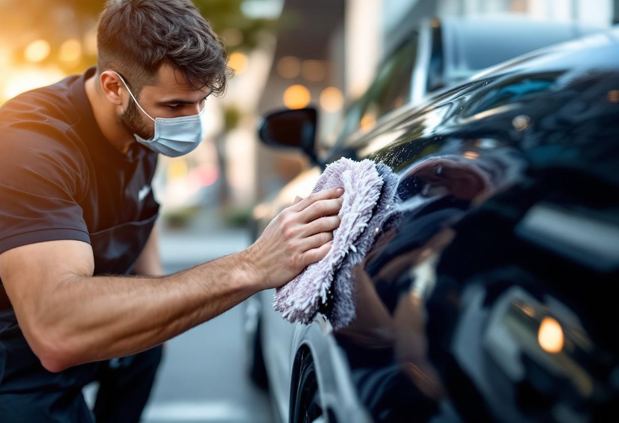 Professional mobile car detailing service in Irvine, Orange County, California - hand washing and detailing luxury vehicle at customer location - JIMENEZ ROYAL WASH