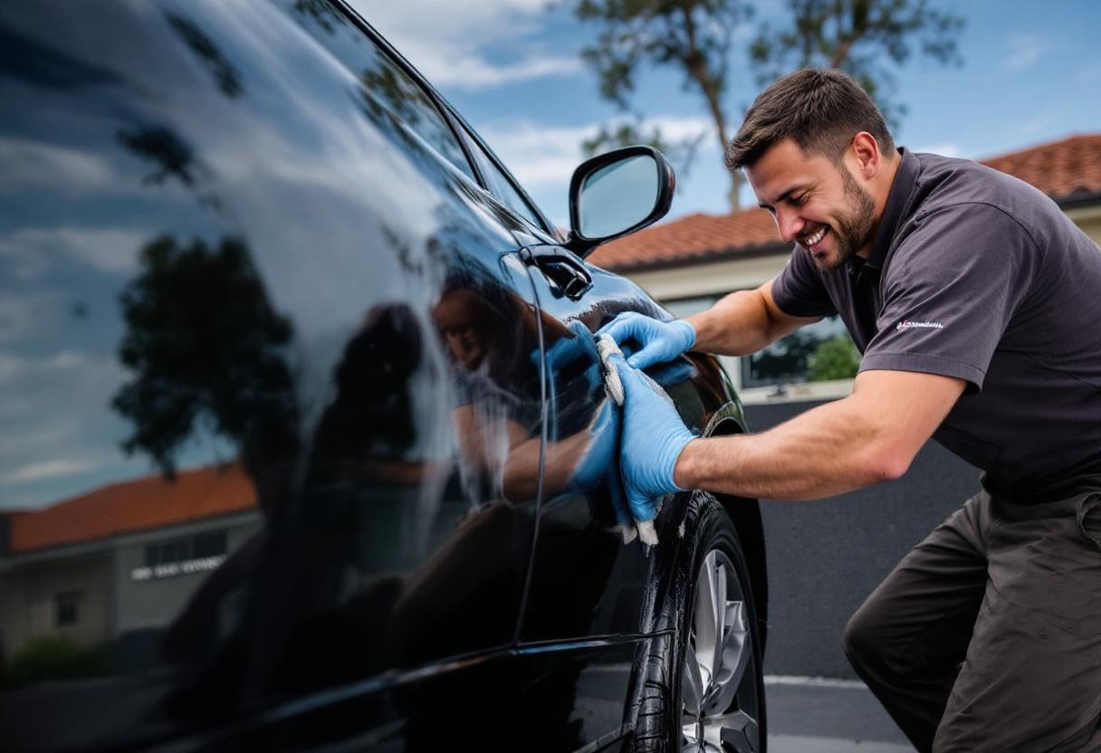 Professional mobile car detailing service in Ladera Ranch, Orange County, California - hand washing and detailing luxury vehicle at customer location - JIMENEZ ROYAL WASH