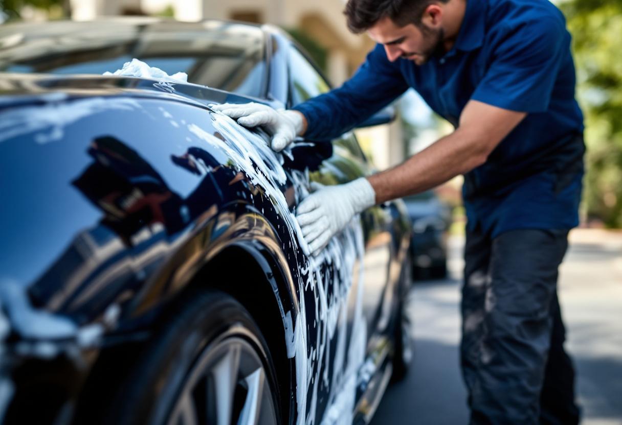 Professional mobile car detailing service in Laguna Hills, Orange County, California - hand washing and detailing luxury vehicle at customer location - JIMENEZ ROYAL WASH