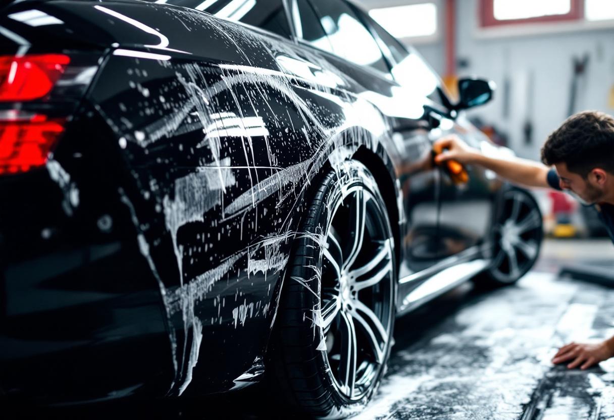 Professional mobile car detailing service in Westminster, Orange County, California - hand washing and detailing luxury vehicle at customer location - JIMENEZ ROYAL WASH